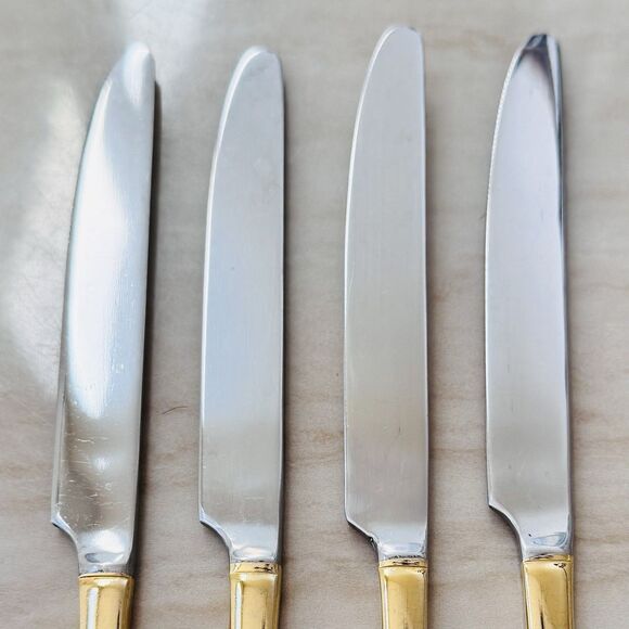 4pc CAMBRIDGE Dinner Knife 9” Gold Electroplate Holly Berry Christmas Japan - Picture 7 of 9